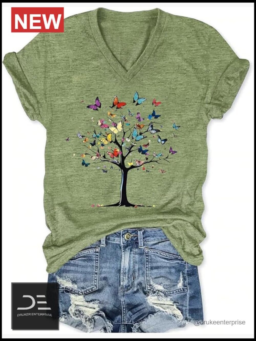 Women's V-Neck Short Sleeve Cotton Blend Graphic Tee T-Shirt